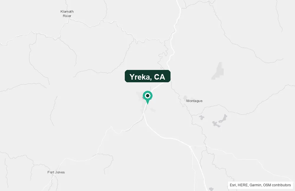Map of Yreka, California and the surrounding Siskiyou County area service area